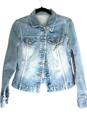WOMENS LIGHT WASH DENIUM BUTTON DOWN JEAN JACKET SIZE MEDIUM